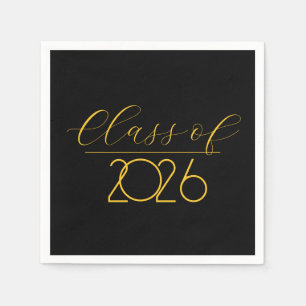 Serviette En Papier Graduation 2026 Noir et or