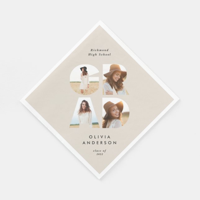 Serviette En Papier Graduation 4 photo moderne personnalisé naturel (Coin)