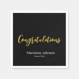 Serviette En Papier Graduation Black White Gold Félicitations Nom