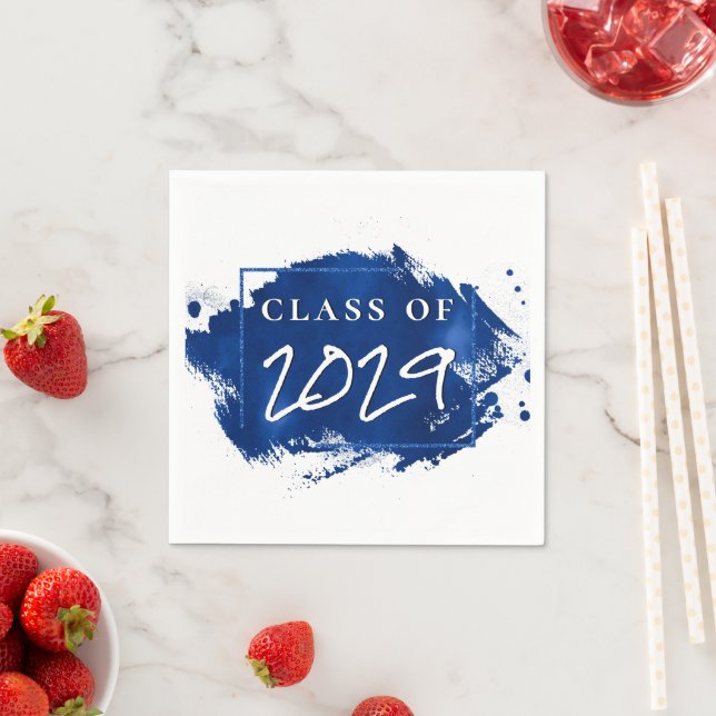Serviette En Papier Graduation bleue | Paint Splatter Brushstroke Part (En situation)