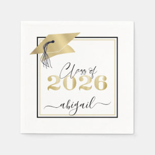 Serviette En Papier Graduation Cap Métallic Gold Script Classe Année