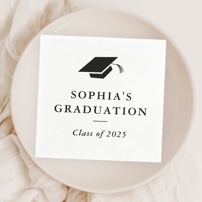 Serviette En Papier Graduation classique simple en noir et blanc (Simple black and white graduation party paper napkins.)