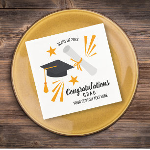 Serviette En Papier Graduation Congrats Grad Cap Diploma Stars Custom