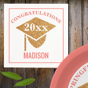 Serviette En Papier Graduation Coral Rose Gold Casquette Félicitations