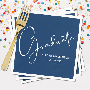 Serviette En Papier Graduation de script moderne bleu