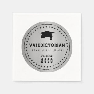 Serviette En Papier Graduation de Valedictorian noir et argent