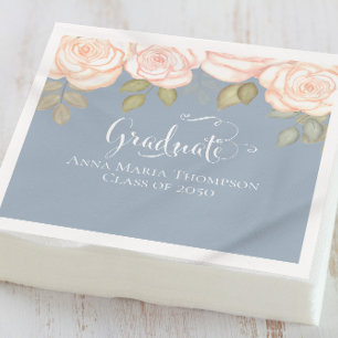 Serviette En Papier Graduation Élégant Script Floral Dusty Blue