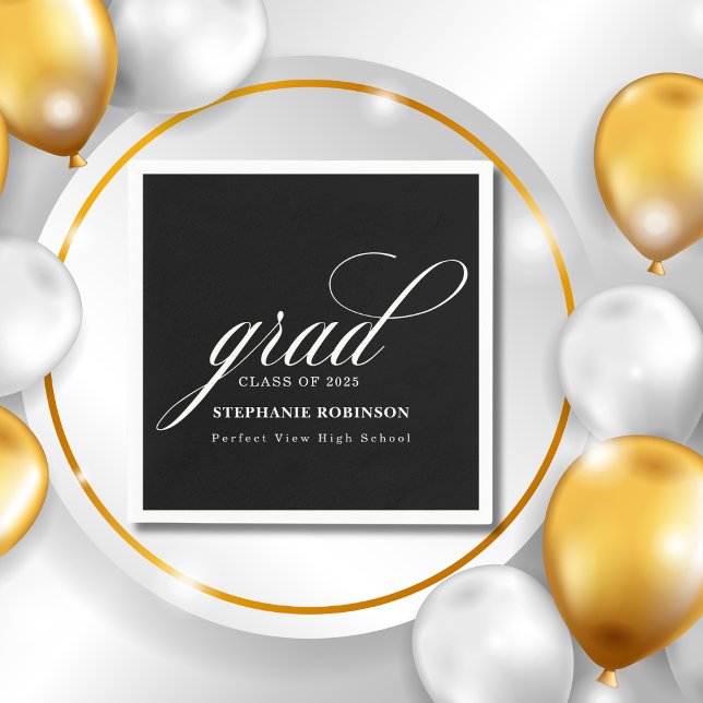 Serviette En Papier Graduation Élégant Script moderne Black Party (Créateur téléchargé)