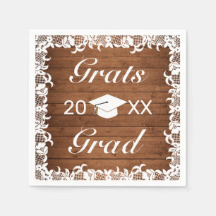 Serviette En Papier Graduation en bois rustique et en dentelle blanche