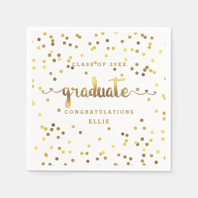 Serviette En Papier Graduation Faux Gold Foil Confetti personnalisée (Devant)
