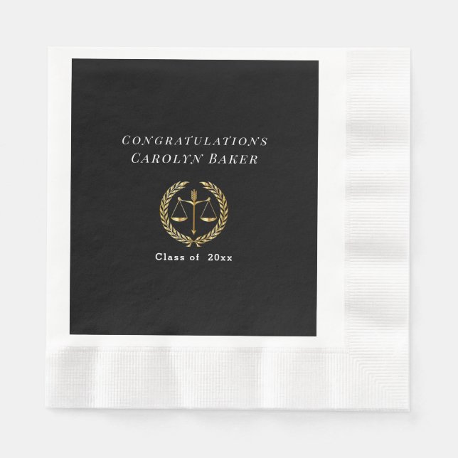 Serviette En Papier Graduation Gold Scales of Justice Laurel Wreath (Devant)