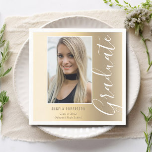 Serviette En Papier Graduation Gold Stylish Script Modern Photo Party