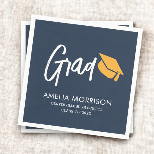Serviette En Papier Graduation minimaliste de la Marine Bleu Script