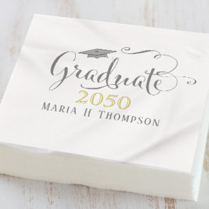 Serviette En Papier Graduation Minimaliste Moderne Mortarboard Or