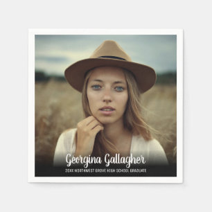 Serviette En Papier Graduation Modern Bold Photo Script Grad Nom