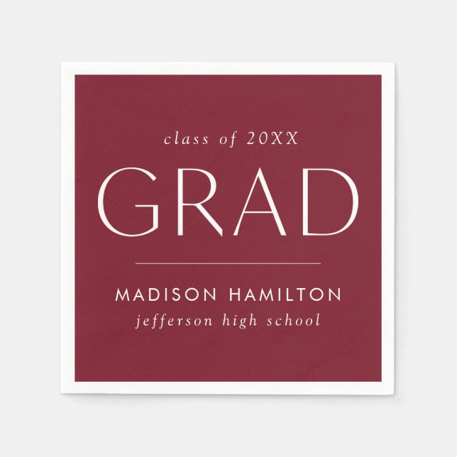 Serviette En Papier Graduation moderne en rouge cerise (Devant)