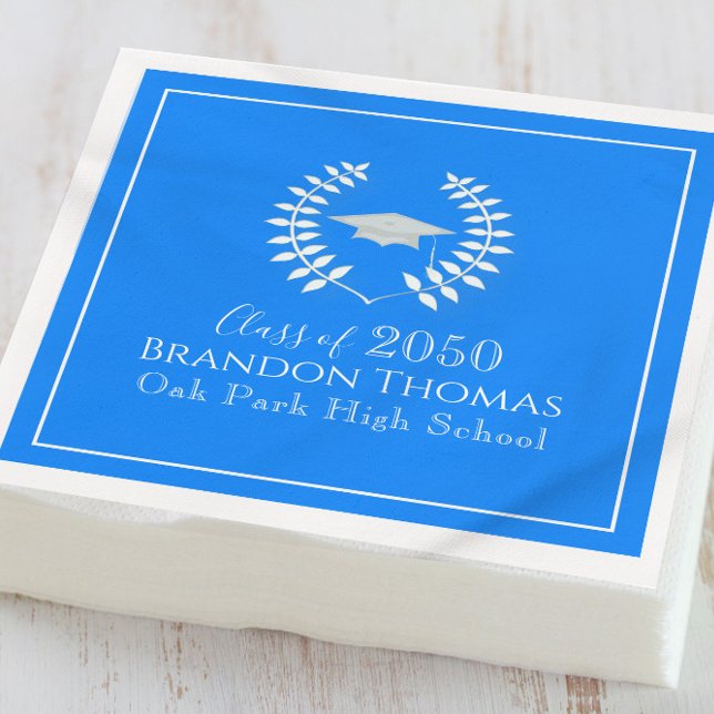 Serviette En Papier Graduation Moderne Simple Élégant Bleu clair (Créateur téléchargé)