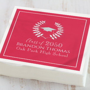 Serviette En Papier Graduation Moderne Simple Élégant Crimson Rouge