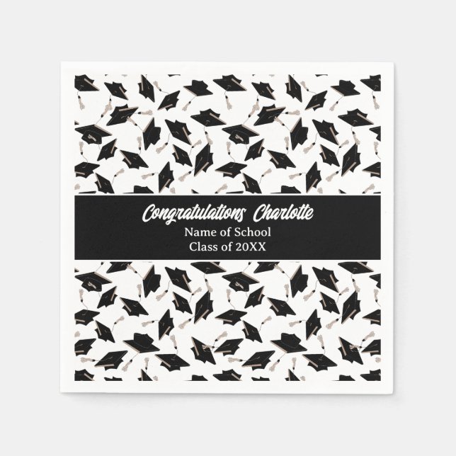 Serviette En Papier Graduation Noir Blanc Casquette Fournitures de la  (Devant)
