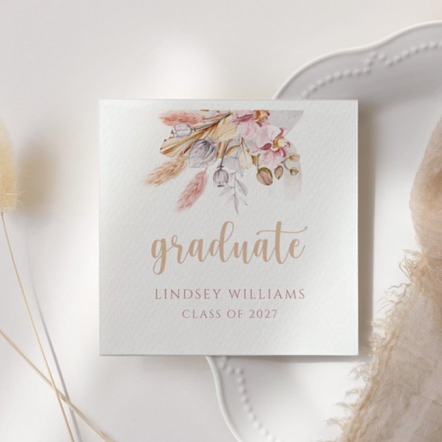 Serviette En Papier Graduation Pampas Floral Grass Neutral Tons Papier (Créateur téléchargé)