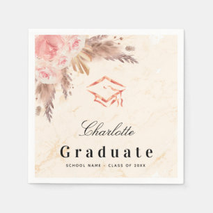 Serviette En Papier Graduation pampas herbe rose or blush floral casqu