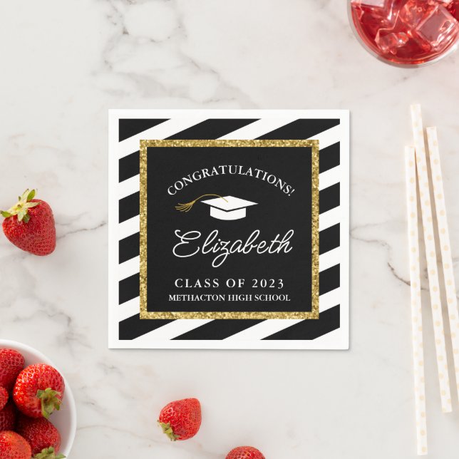Serviette En Papier Graduation Parties scintillant or Script Graduatio (En situation)
