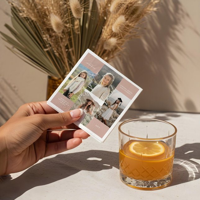 Serviette En Papier Graduation Party Alors & Maintenant Grad Photo Col (Graduation Party Then & Now Grad Photo Collage Napkins)