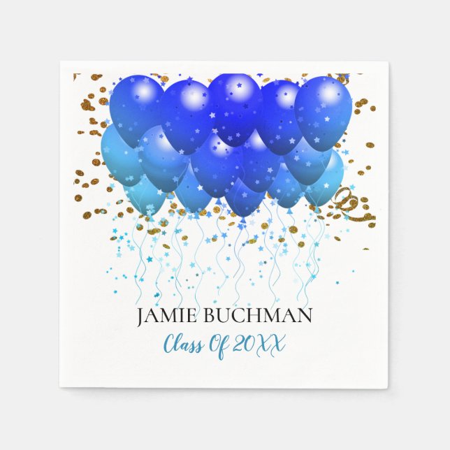 Serviette En Papier Graduation Party Blue Balloons Gold Confetti (Devant)