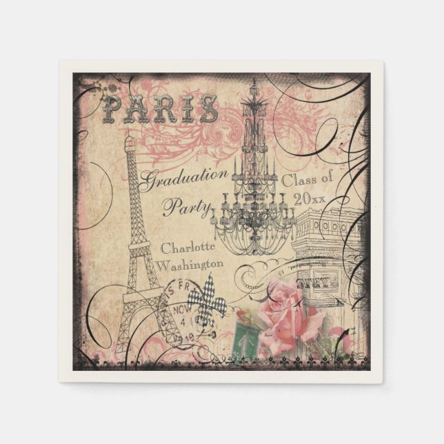 Serviette En Papier Graduation Party Chic Tour Eiffel & Chandelier (Devant)