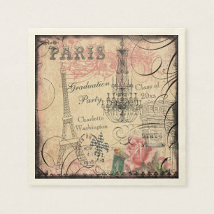 Serviette En Papier Graduation Party Chic Tour Eiffel & Chandelier