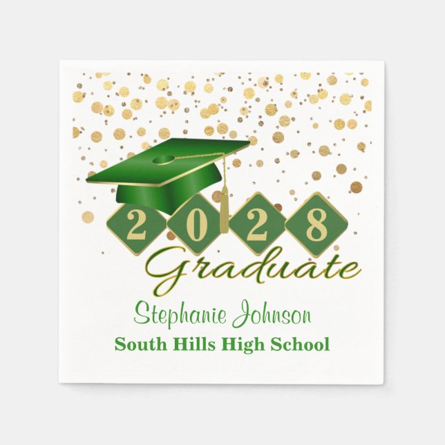 Serviette En Papier Graduation Party Green & Gold 20XX (Devant)