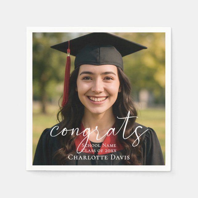 Serviette En Papier Graduation party photo script congrats (Devant)