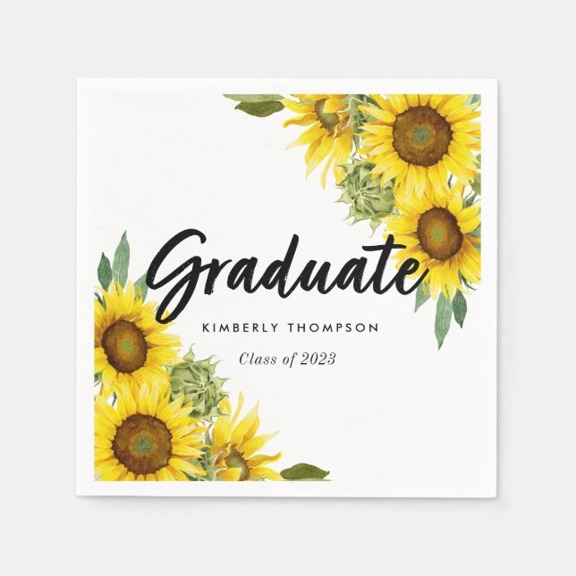 Serviette En Papier Graduation Party Script Celebration Sunflower Chic (Devant)