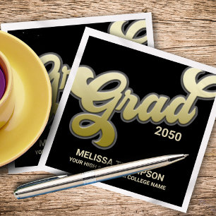 Serviette En Papier Graduation Party Typographie noir et or