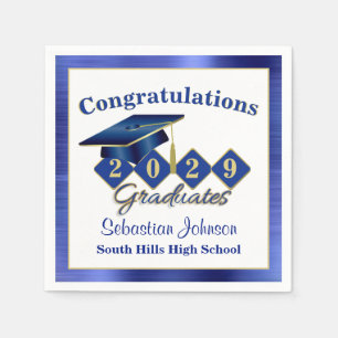 Serviette En Papier Graduation personnalisée Bleu & Or
