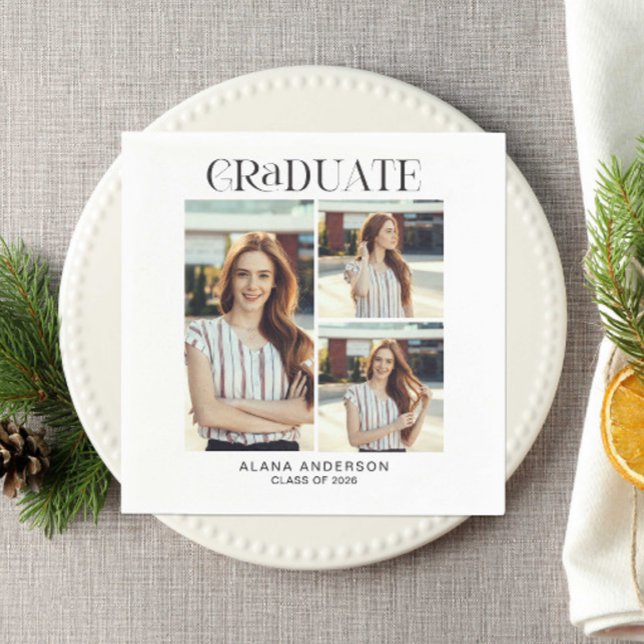 Serviette En Papier Graduation Photo Collage Modern Elegant (Créateur téléchargé)
