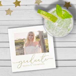 Serviette En Papier Graduation Photo Elegant Gold Minimalist Script