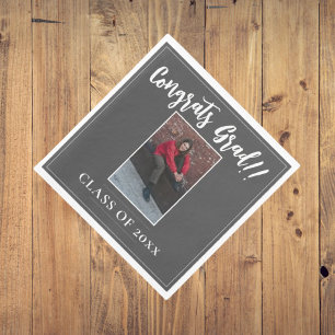 Serviette En Papier Graduation photo minimaliste   Gris