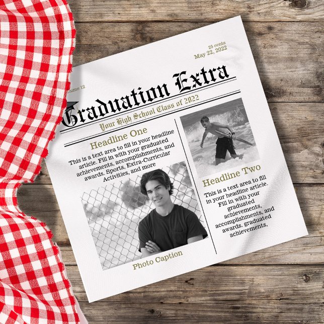 Serviette En Papier Graduation Photo Modern Cool Fun Facts Newspaper (Graduation newspaper custom napkin)