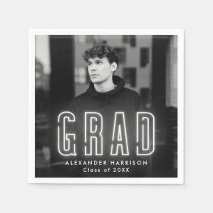 Serviette En Papier Graduation photo moderne en néon blanc