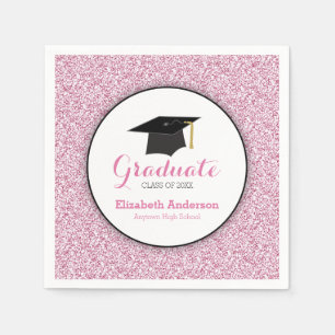 Serviette En Papier Graduation Pink Faux Parties scintillant