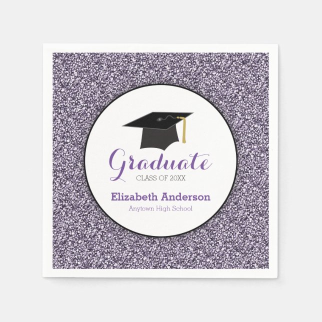 Serviette En Papier Graduation Purple Faux Parties scintillant (Devant)