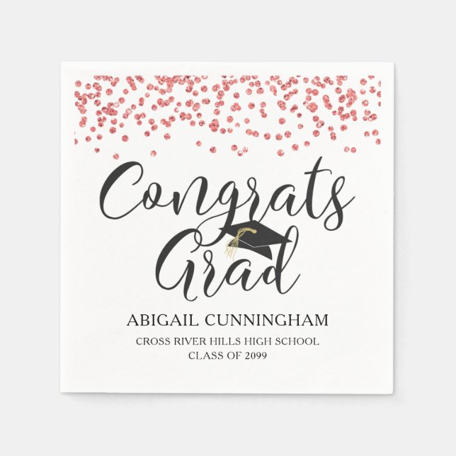 Serviette En Papier Graduation Red Confetti Script CONGRATS GRAD (Devant)