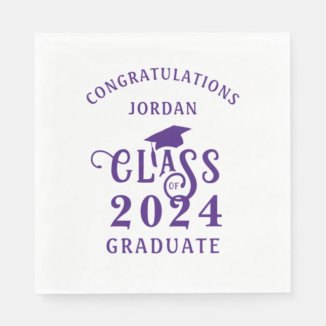 Serviette En Papier Graduation Stylish Purple Classe de l'année Félica (Devant)