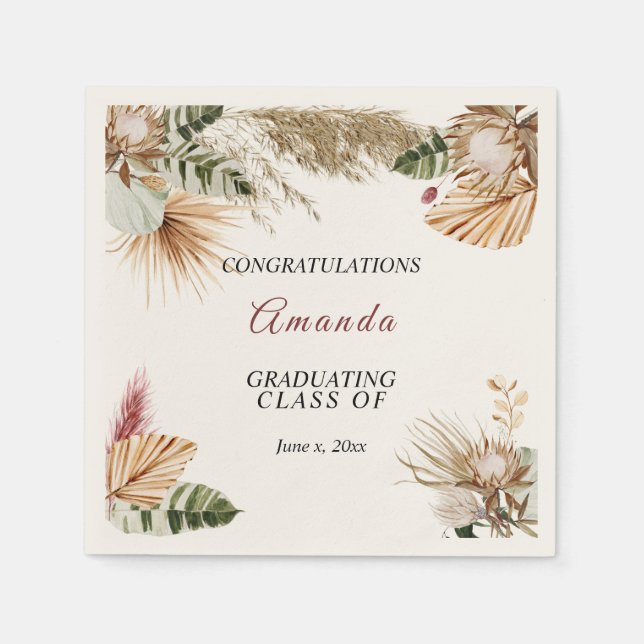 Serviette En Papier Graduation Tropical Pompas Grass Banana Feuilles (Devant)