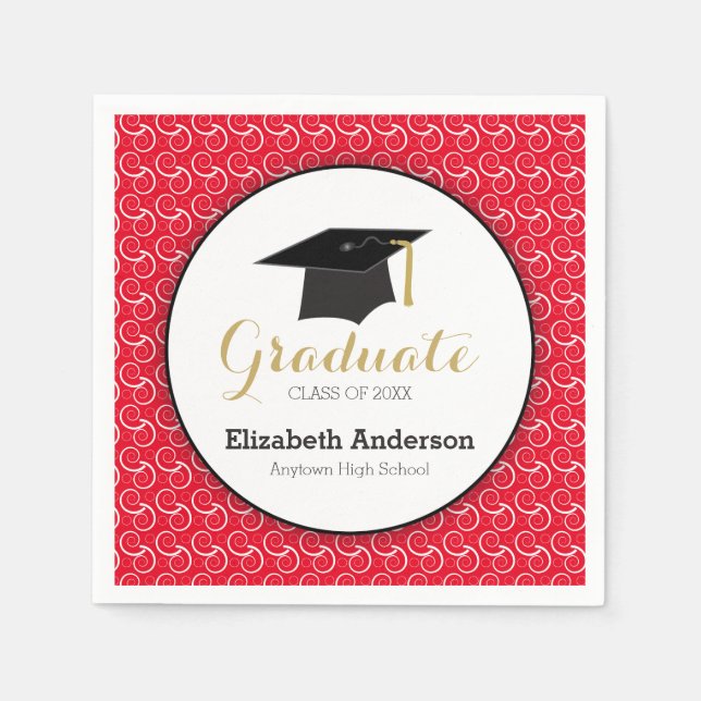 Serviette En Papier Graduation White Swirl sur rouge (Devant)