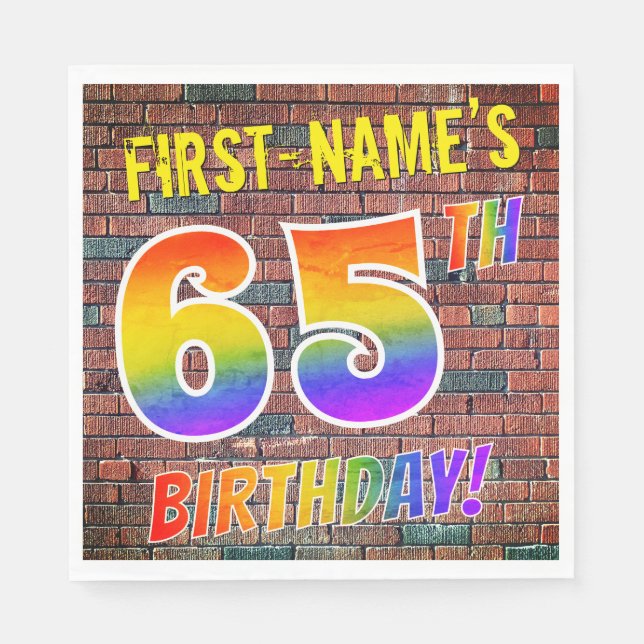 Serviette En Papier Graffiti arc-en-ciel Look 65E ANNIVERSAIRE! + Nom  (Devant)