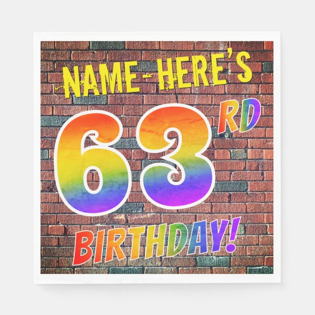 Serviette En Papier Graffiti Rainbow Look 63E ANNIVERSAIRE! + Nom pers (Devant)