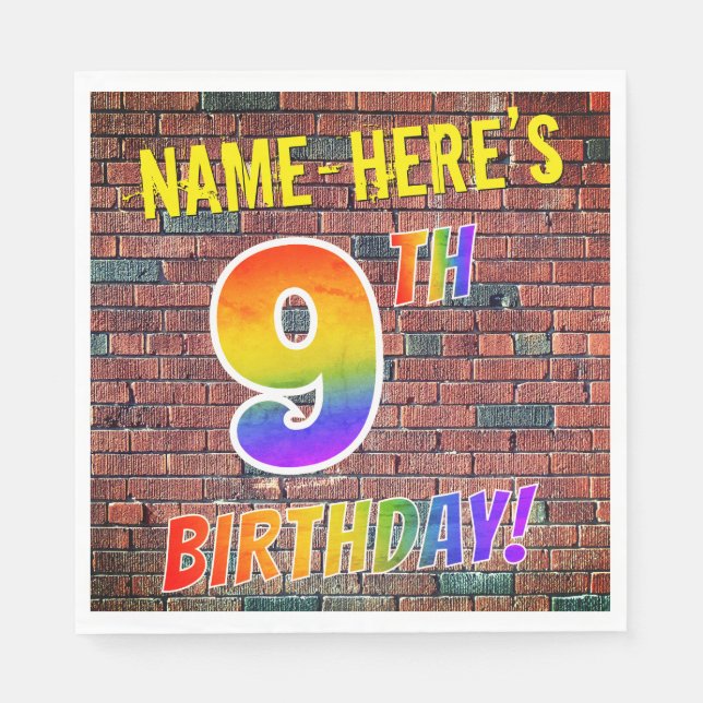 Serviette En Papier Graffiti Rainbow Look 9E ANNIVERSAIRE! + Nom perso (Devant)