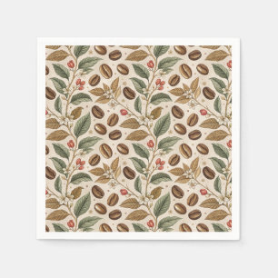 Serviette En Papier Grains de café torréfiés vintage et motif de fleur